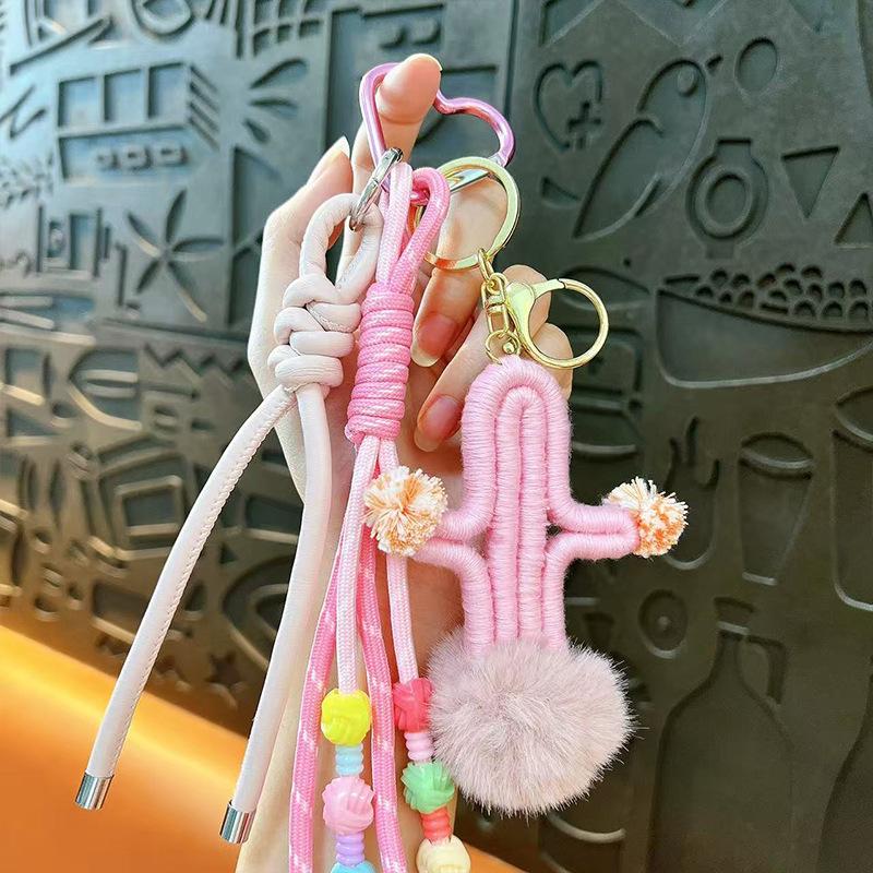 Creative hairball cactus knotted buckle key chain cute bag pendant car key chain small gift