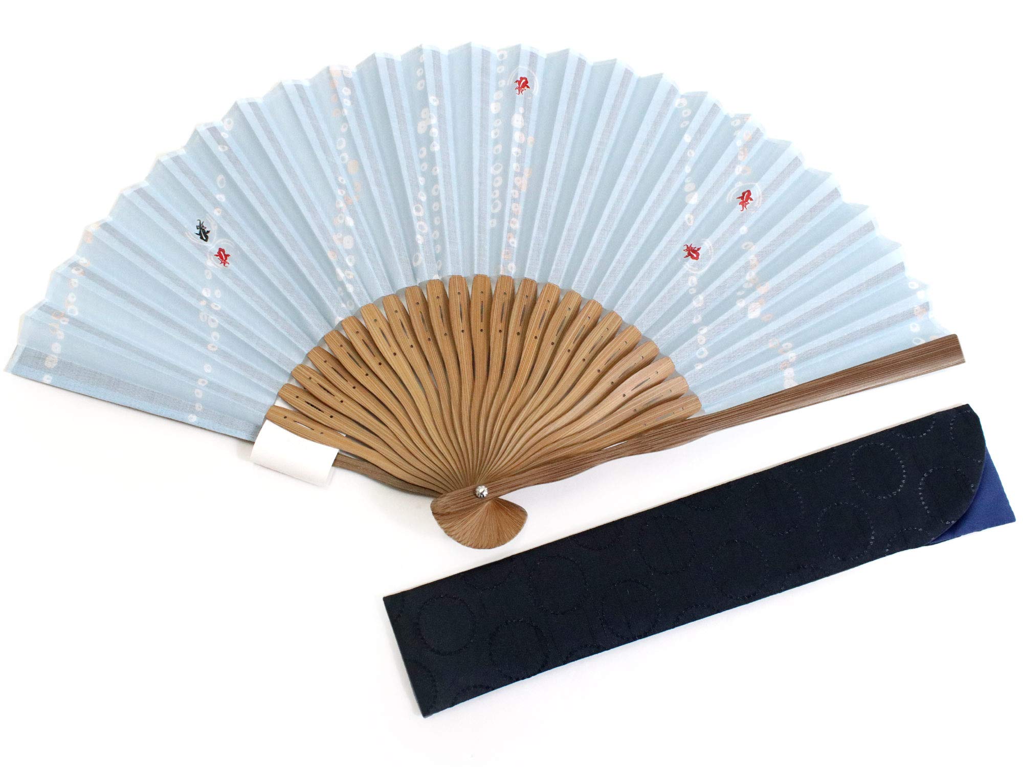 

Fan Bag 2 Piece Set Stylish Cotton Light Blue Goldfish Luxury Kyoto Cute Present Summer Container [Kimono Kyokomachi] Women s