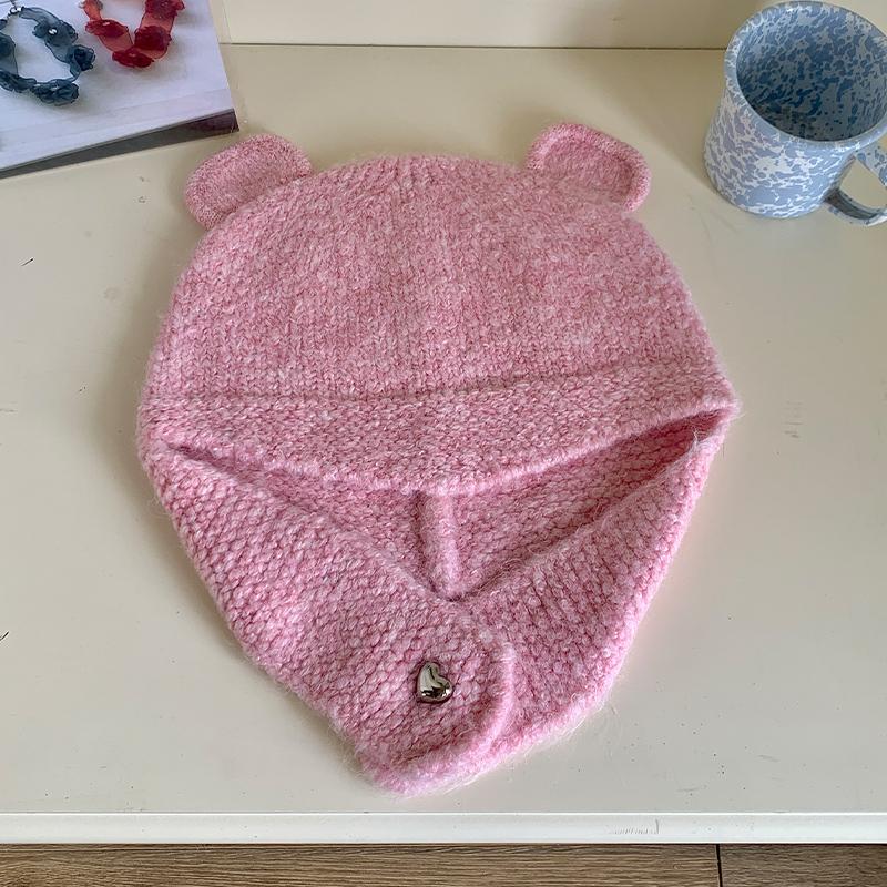 Cute Three-dimensional Bear Ears Wool Hat Women's Autumn and Winter New Warm Knitted Ear Hat Tide