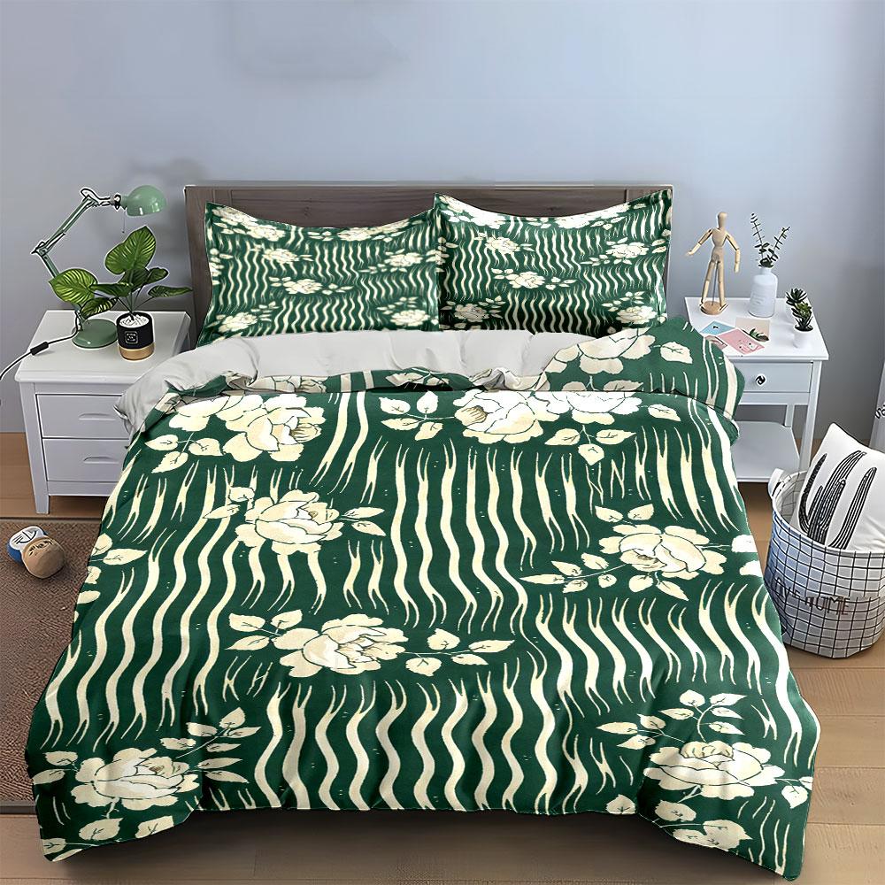 White Roses, Wavy Lines. Bedding Sets Duvet Cover Sets Duvet Covers Pillowcases(1 * Duvet Cover 2 * Pillowcases Without Duvet Insert)