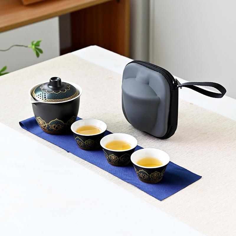 Japanese Outdoor Travel Kung Fu Ancient Rhyme Tea Set Teapot Ceramic Express Cup Portable Gift