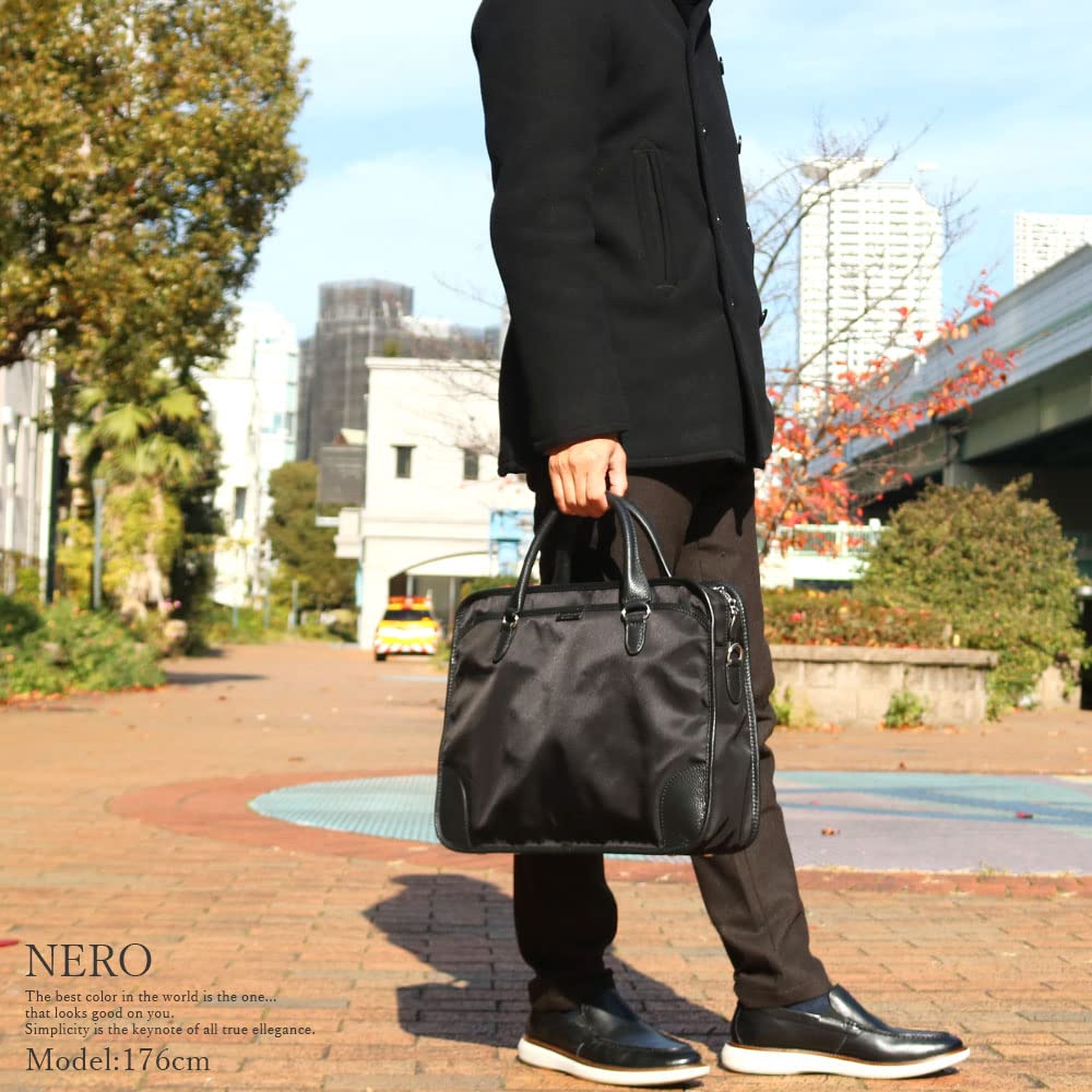 STEFANOMANO Time Limonta Nylon and Genuine Luxury Business Made in Italian Large [Limited Offer] 2-Way Briefcase, Leather, Men's Bag, Italy, Leather,