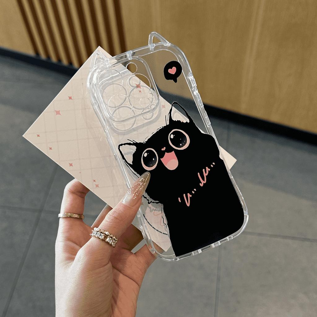The New Models Are Suitable for Iphone16 Sweet and Cool Cat 13 with Bracelet Phone Case and Apple 15 Cat Ear Transparent Protective Case