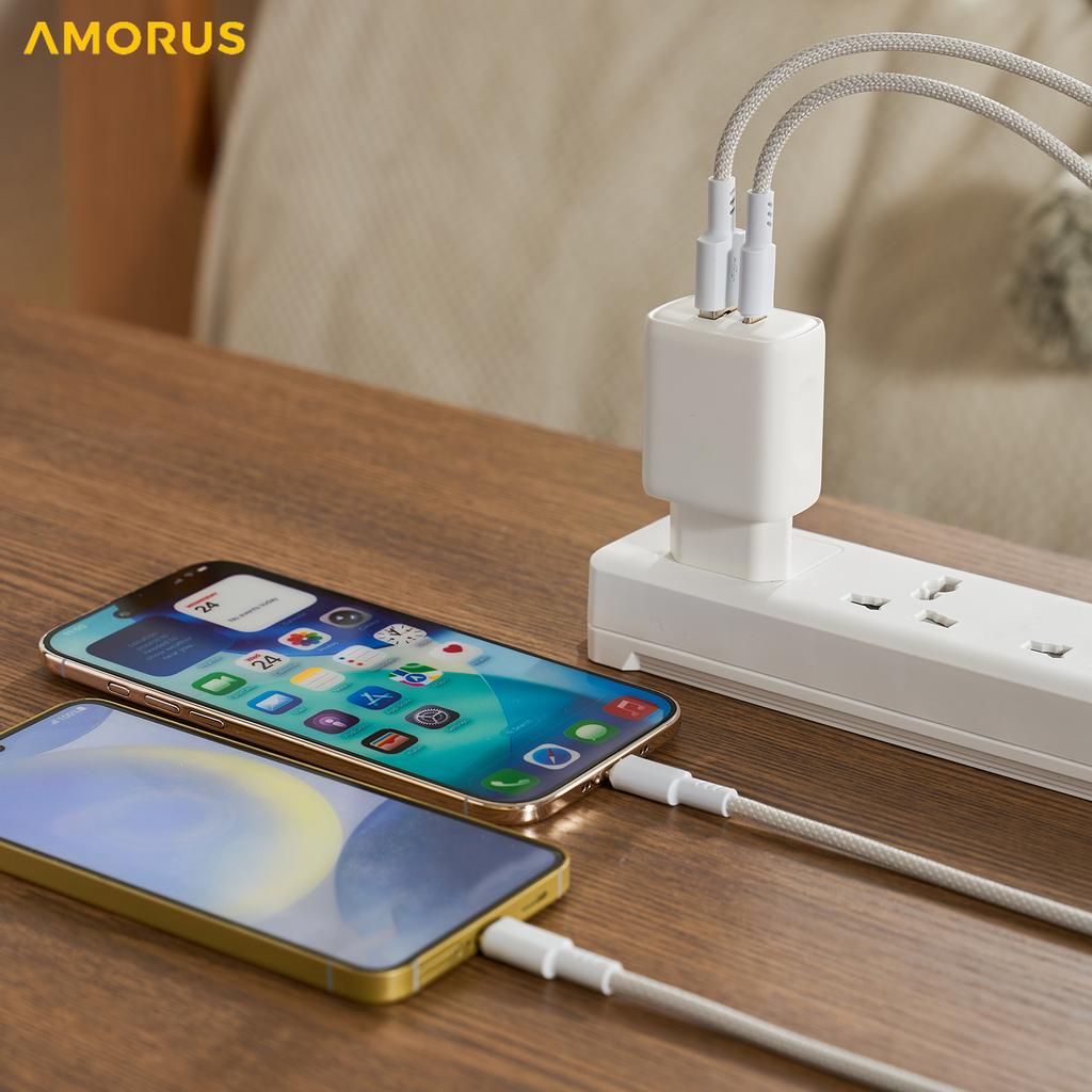 AMORUS 1m 2.4A USB-A to Lightning Nylon Braided Data Cord Fast Charging Cable for iPhone/iPad/iPod