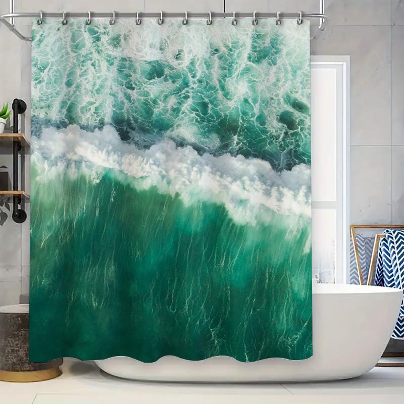 

Green Wave Print Shower Curtain Waterproof Bathroom Decor Waterfall Printed Fabric Bath Liner For Home Decoration 90x180cm