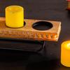 Carved Wood Candle Holder with Circular Sockets Firmwood Metal Frame Sturdy