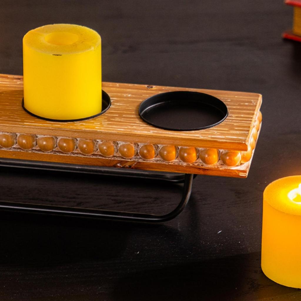 Carved Wood Candle Holder with Circular Sockets Firmwood Metal Frame Sturdy
