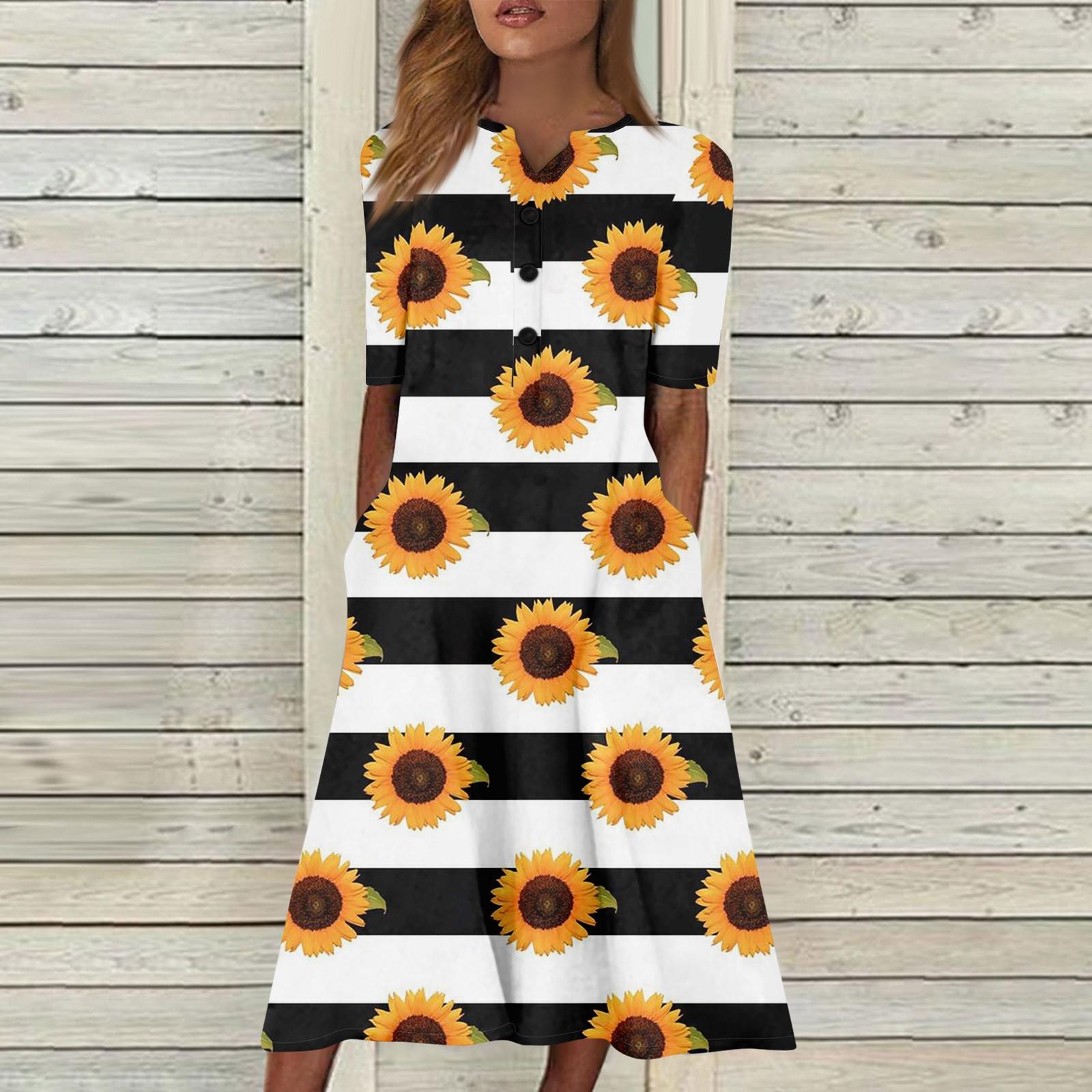 

Женское платье с v-образным вырезом и короткими рукавами, повседневное платье с принтом и карманами XL белый