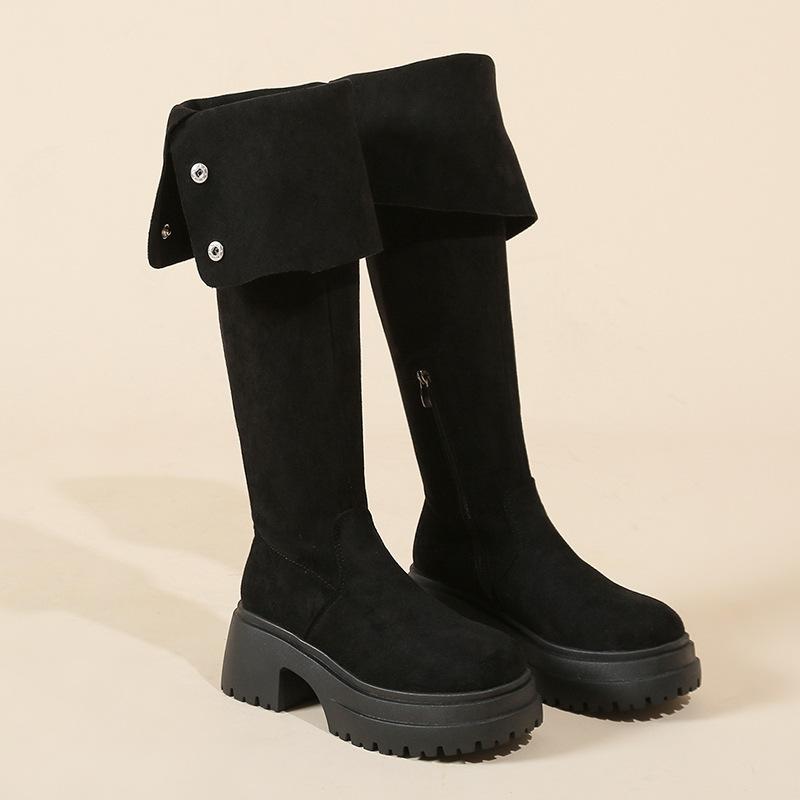 Thick-soled over-the-knee boots women's 2025 autumn and winter new thin suede boots women's long thin boots thick-legged high boots