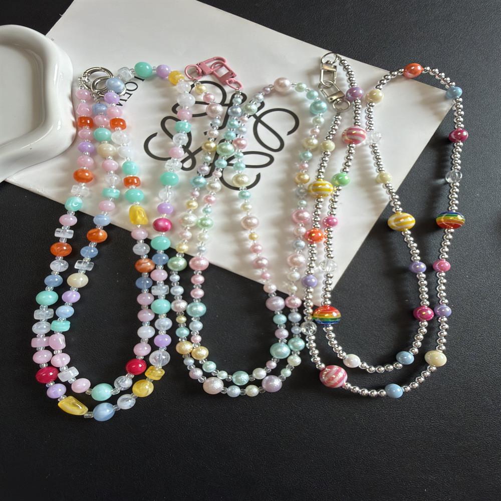 Colorful Irregular Beaded Phone Lanyard With Pvc Chain For Casual Use