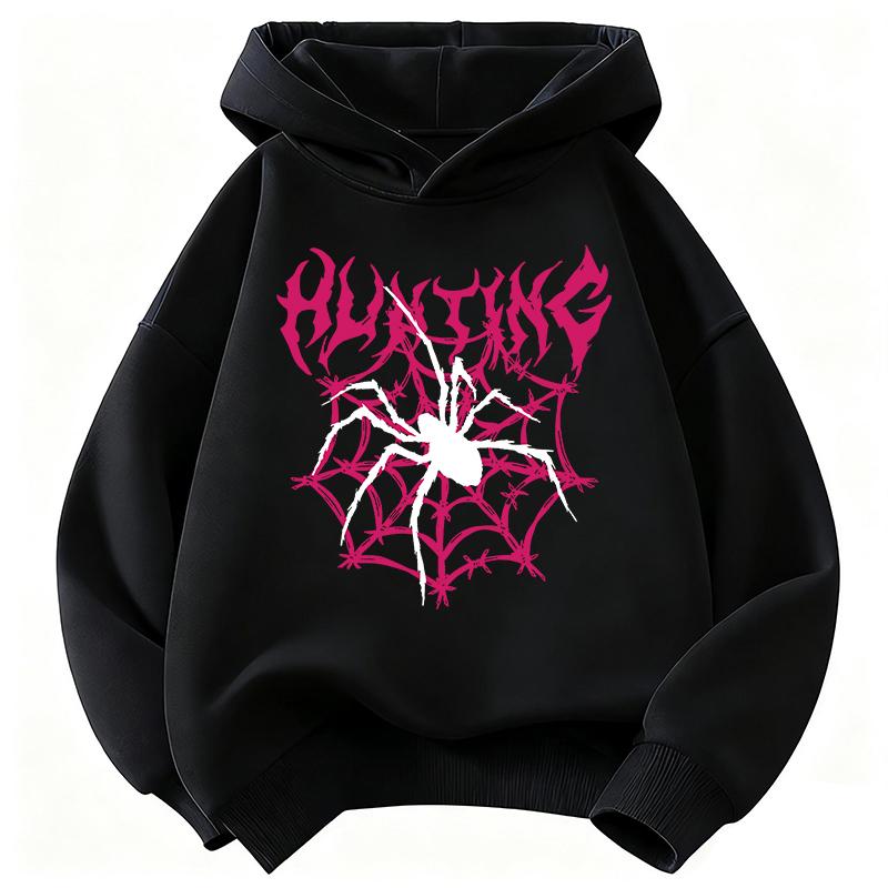 Kids Hoodie Spider Web Hunting Print Boys Girls Long Sleeve Pullover Children Casual Sweatshirt