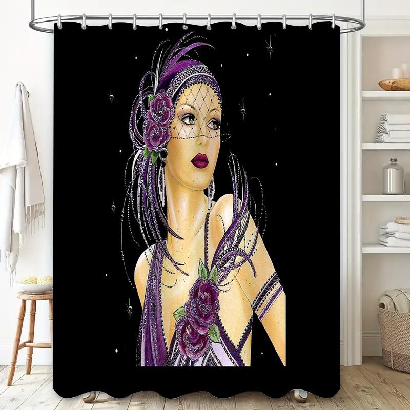 unframed Vintage Floral Gothic Shower Curtain Dark Purple Flower Pattern Bathroom Decor Washable Waterproof Home Textile