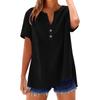 Summer Loose Shirts For Women Short Sleeve V Neck Button Plain Shirt Casual Beach Vacation Clothes For Women