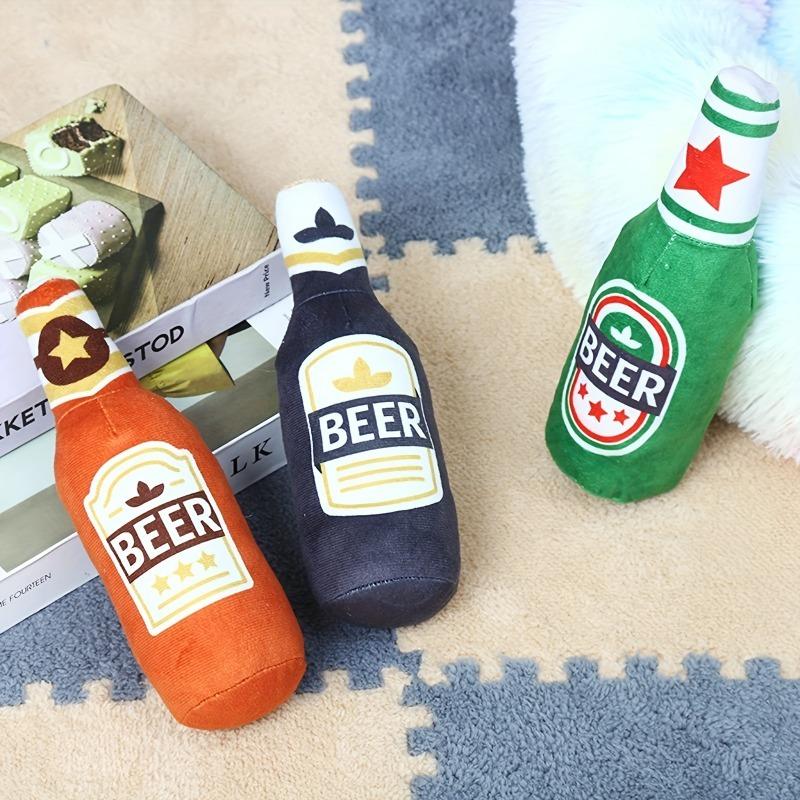 Giocattolo per Cani Squeaky a Forma di Bottiglia di Birra Realistica. Gioco Interattivo Resistente al Morso e all'Usura. Facile da pulire