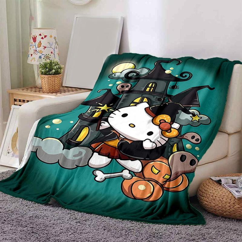 1pc Cartoon Hello Kitty Halloween Adventure Blanket Room Decor, Soft Bedding Cover, Living Room, Travel, Camping, Car Blankets, Beach, Office Naps, Pe