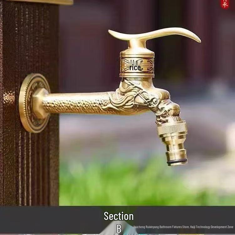 European Full Copper Outdoor Garden Double Outlet Rotatable Retro Faucet