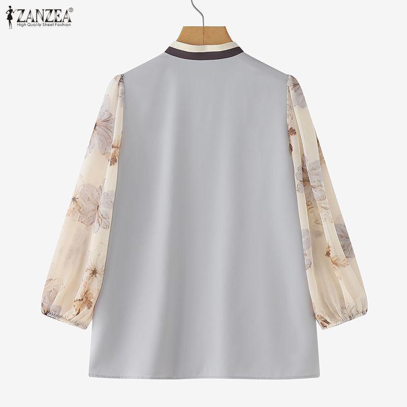 ZANZEA Women Casual V-neck Print Splice 3/4 Sleeve Loose Blouse