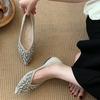 2025 New Autumn Rhinestone Pointed Flat Bottom Large Size Doudou Pregnant Women European and American Soft Sole Women's Single Shoes