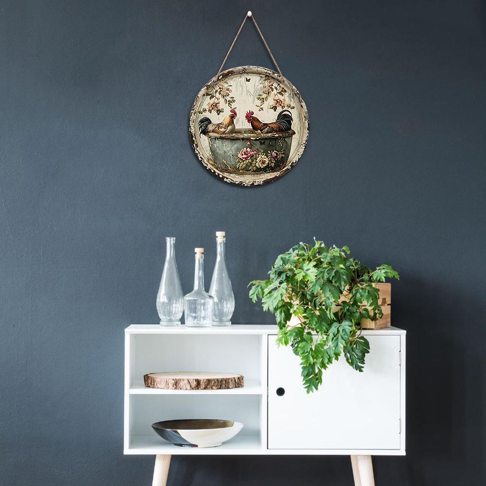 Auf Lager Holz Halloween Türschild: Runde Hühnchen im Topf Plakette