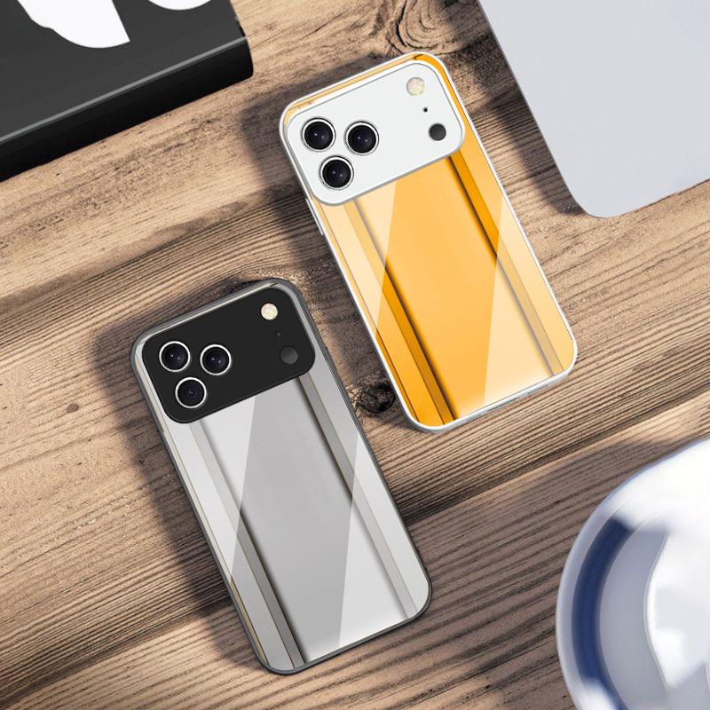 Golden Orange Border For iPhone 17 Air 16 E 15 14 13 Plus 12 Mini 11 17 Pro Max XR Xs Max 16E 7 8 Tempered Glass Phone Case