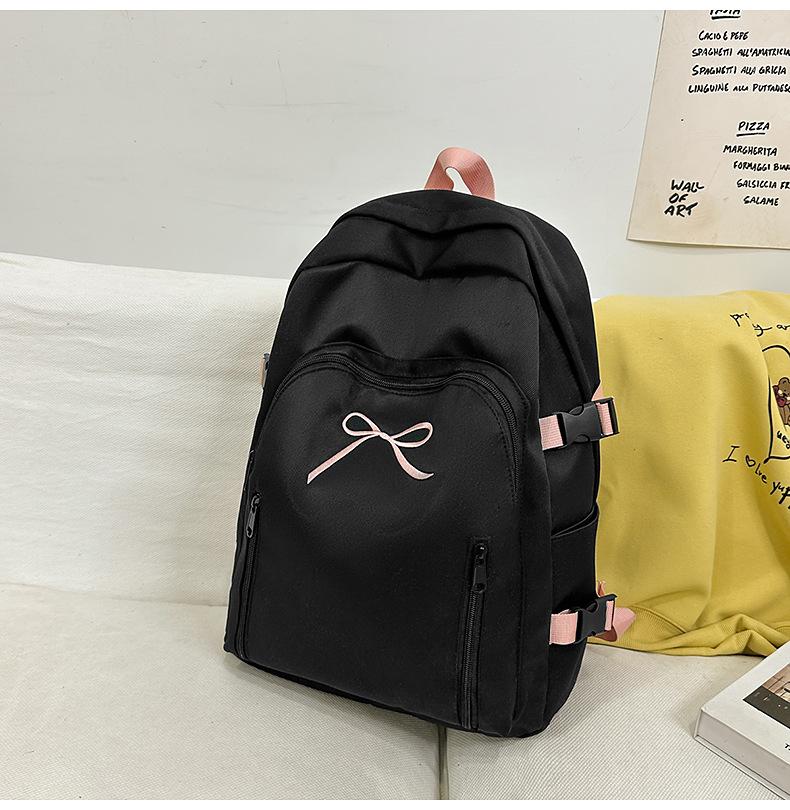 School Bag Solid Color Cute Bow Backpack New High Value Junior High School Student School Bag Commuting Travel Versatile Backpack
