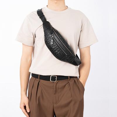 Men's Crocodile Print Genuine Leather Waist Pack Fashion Casual Shoulder Bag Outdoor Sports Multi-functional Men's Bag