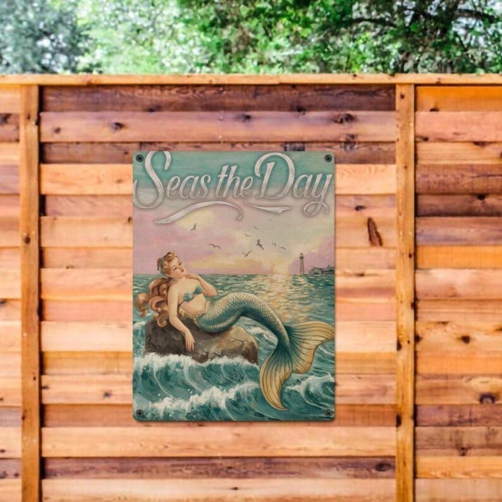 Mermaid Vintage Metal Tin Sign Coastal Beach Wall Art Retro Decor