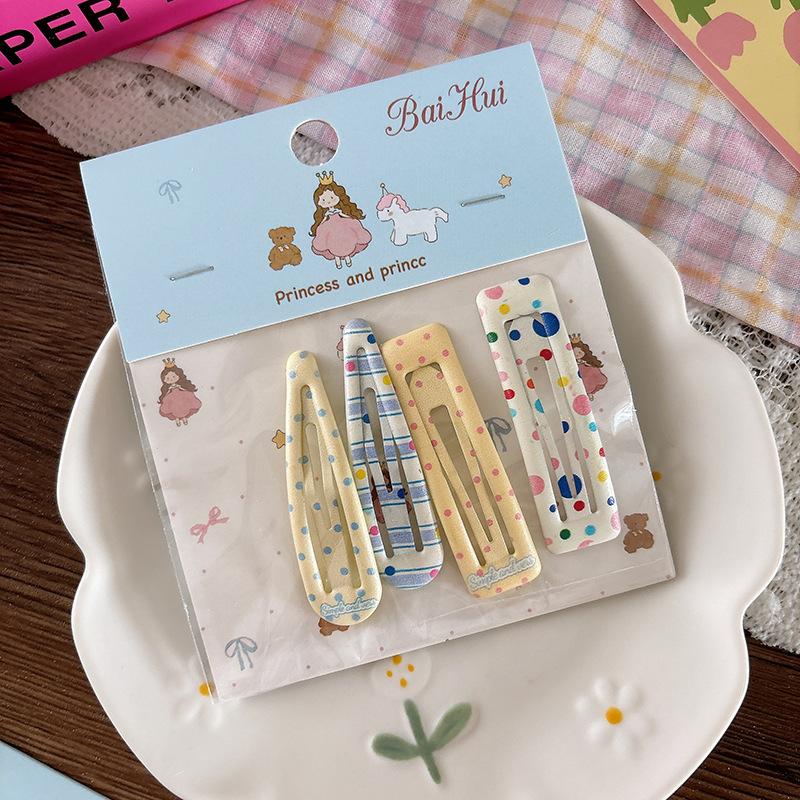4pcs Multicolor Polka Dot Plaid Hair Clips for Children Kids Girls Hairpins Bangs Side Clip Barrettes Headwear Hair Accessories