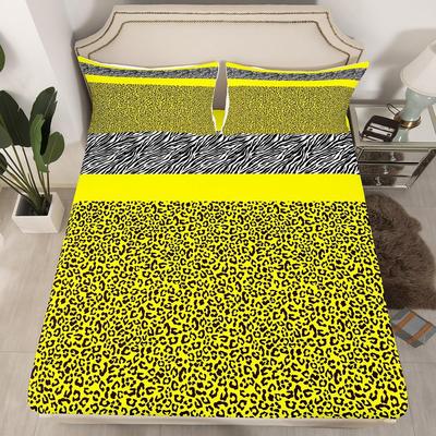 Lenzuolo con Angoli Leopardato per Bambini, Copriletto a Righe Bianche e Nere con Federe, Set Biancheria da Letto con Stampa Animalier per Decorazione Camera da Letto Ragazzi Ragazze