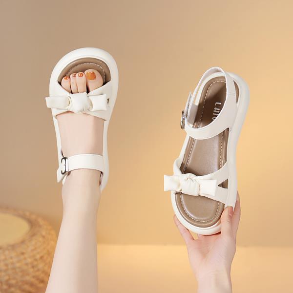 

Fashion Bow Shoes Female Sandal 2025 Summer Clear Heels Girls Flat Beach New Fashion Butterfly-knot Scandals Slides Slipper 2025 Sandals 35