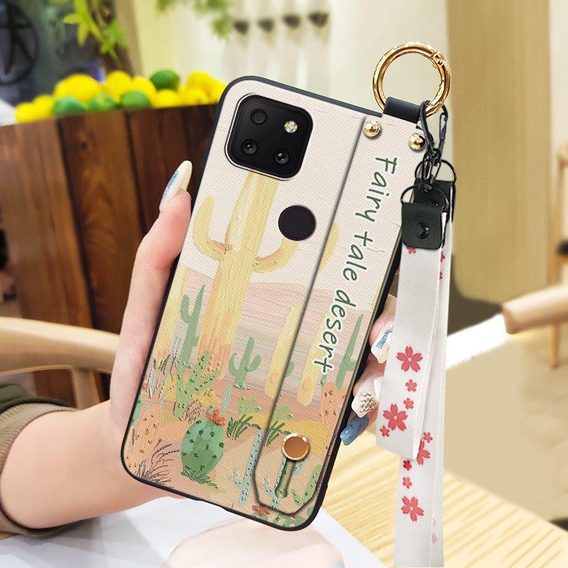 Back Cover Wrist Strap Phone Case For TCL T-Mobile Revvl 5G Phone Holder Flower Soft case Waterproof Ring Lanyard