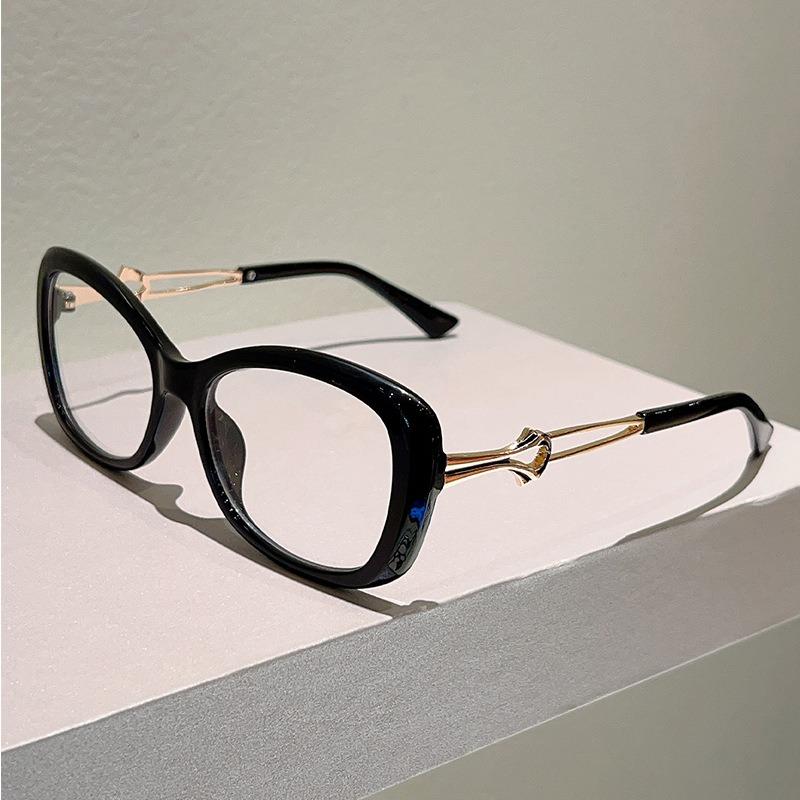 Metal Hollow-out Frame Anti Blue Light Cat Eye Eyeglasses Men Women Fashion Splicing Color Large Frame Street Photography Glasses