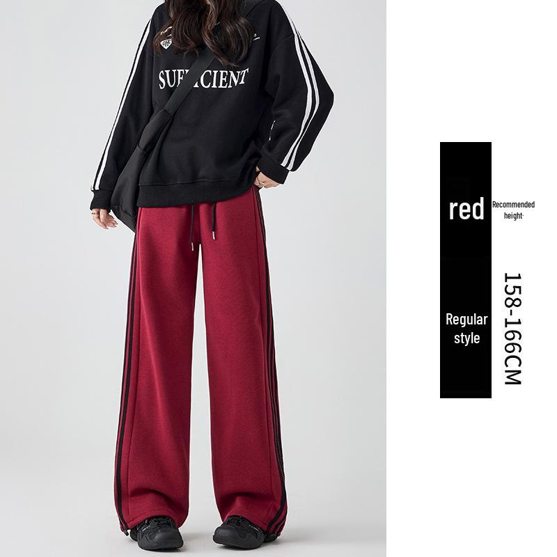 2025 Women's White-Gray Striped Wide-Leg Sweatpants: Spring/Autumn Casual Loose Fit Joggers