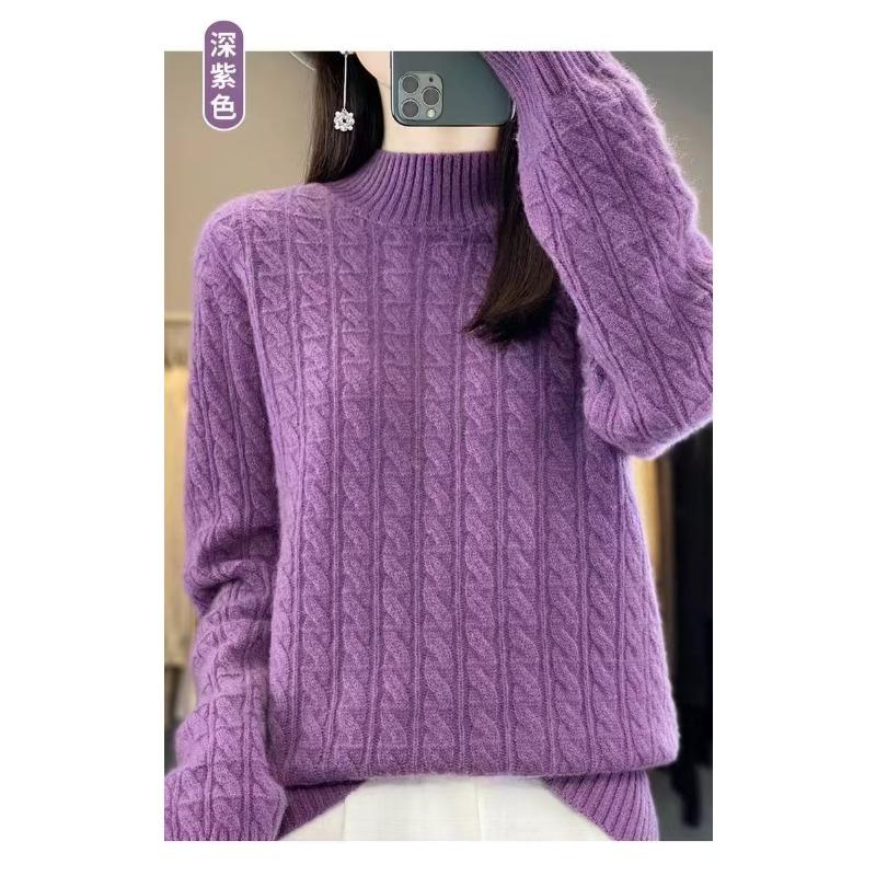 Autumn Winter Half High Collar Bottomed Knitting Top Women Long Sleeve Solid Color Casual All-match Sweater