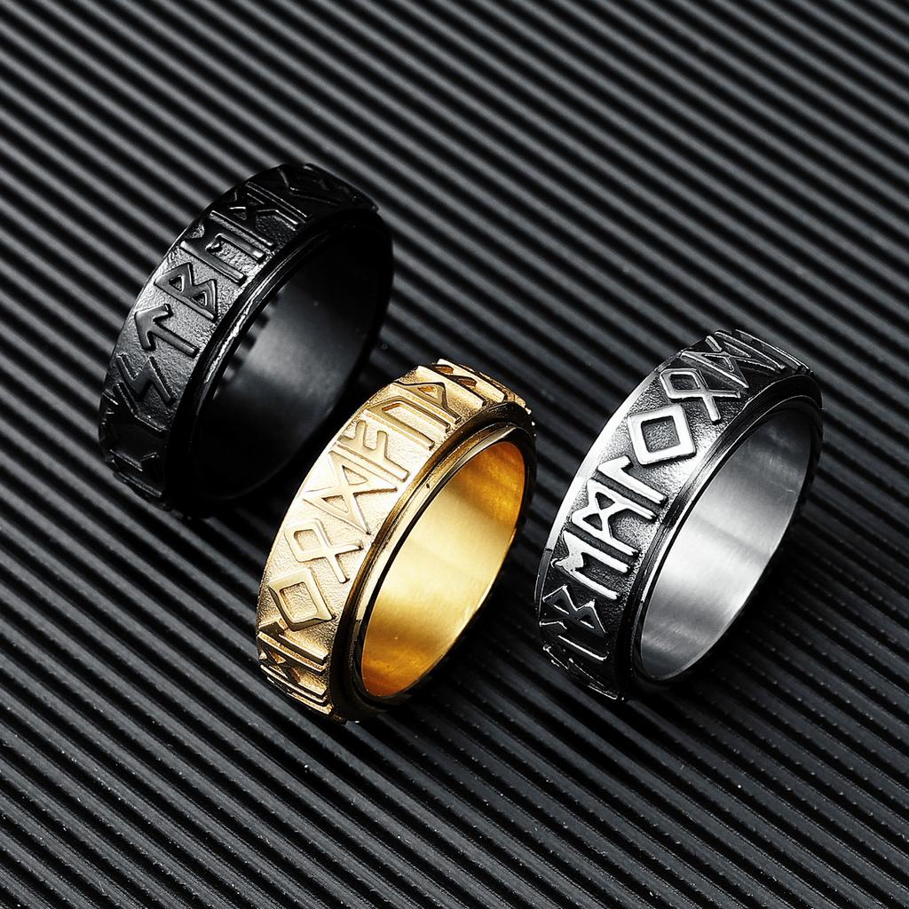Vintage Rotatable Rune Ring For Men Women Steel/Black/Gold Stainless Steel Nordic Rings Fashion Charm Accessoires Gift