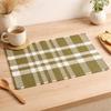 Green Checker Stripe Placemat -Durable Polyester Table Mat for Dining and Kitchen