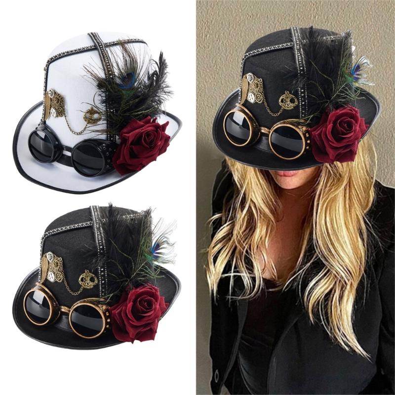 Steampunks Tall Hat Cosplay Goggles Hat Music Festival Costume Party Stage Hat