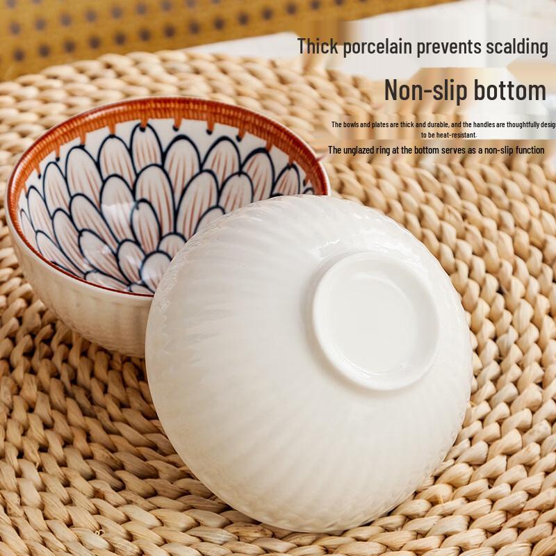 ZISIZ Japanese Retro Ceramic Rice Bowls Set (4.5-inch)