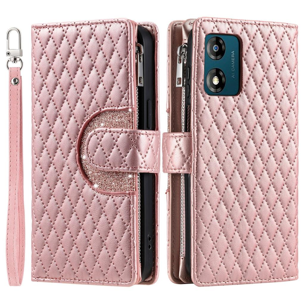 Style 013 for Motorola Moto E14 4G/G04 4G/G04s 4G/G24 4G Case Rhombus Leather Zipper Phone Cover