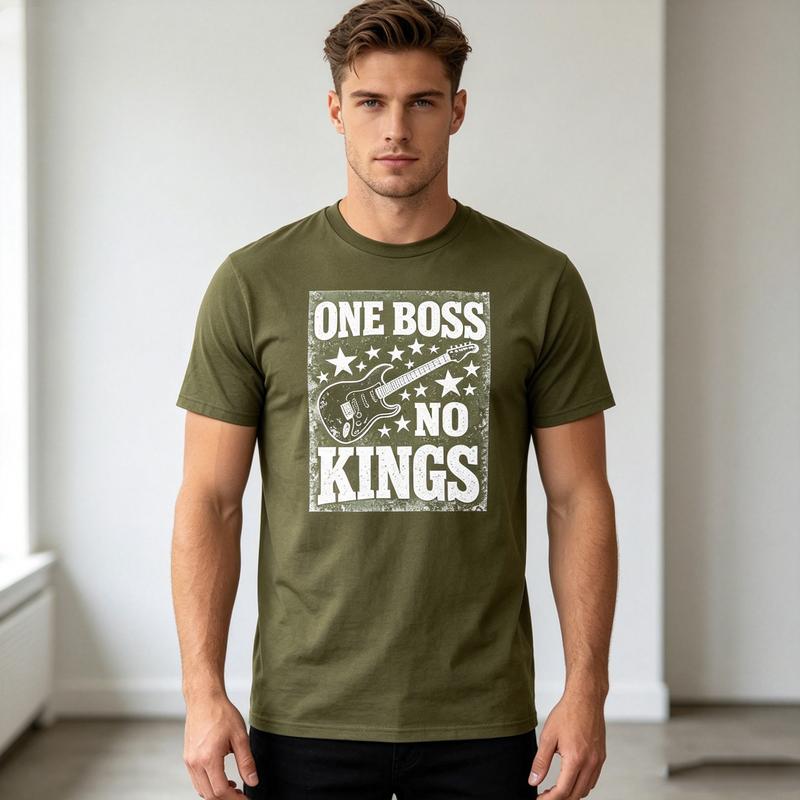 One Boss No Kings Guitar Graphic T Shirt Vintage Rock Music Print Unisex Soft Cotton Crew Neck Short Sleeve Trendy Casual