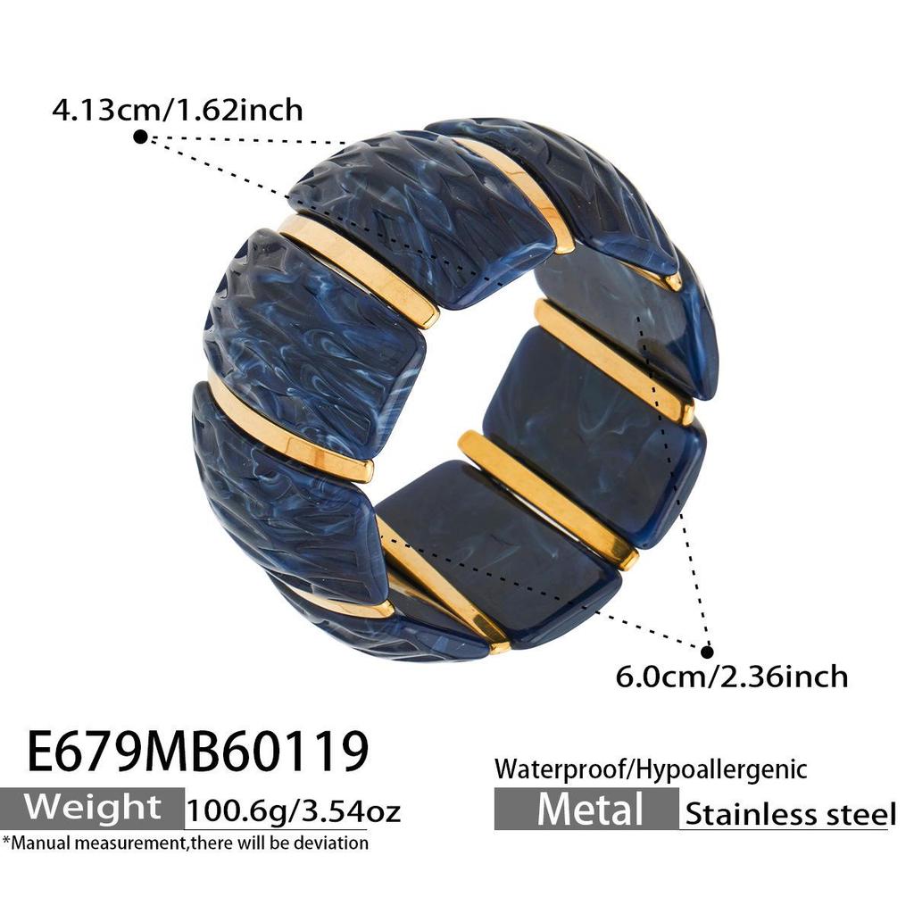 18K Gold-Plated Dopamine Resin Bracelet: European & American Light Luxury Fashion, Versatile Wide Band Elastic Design.