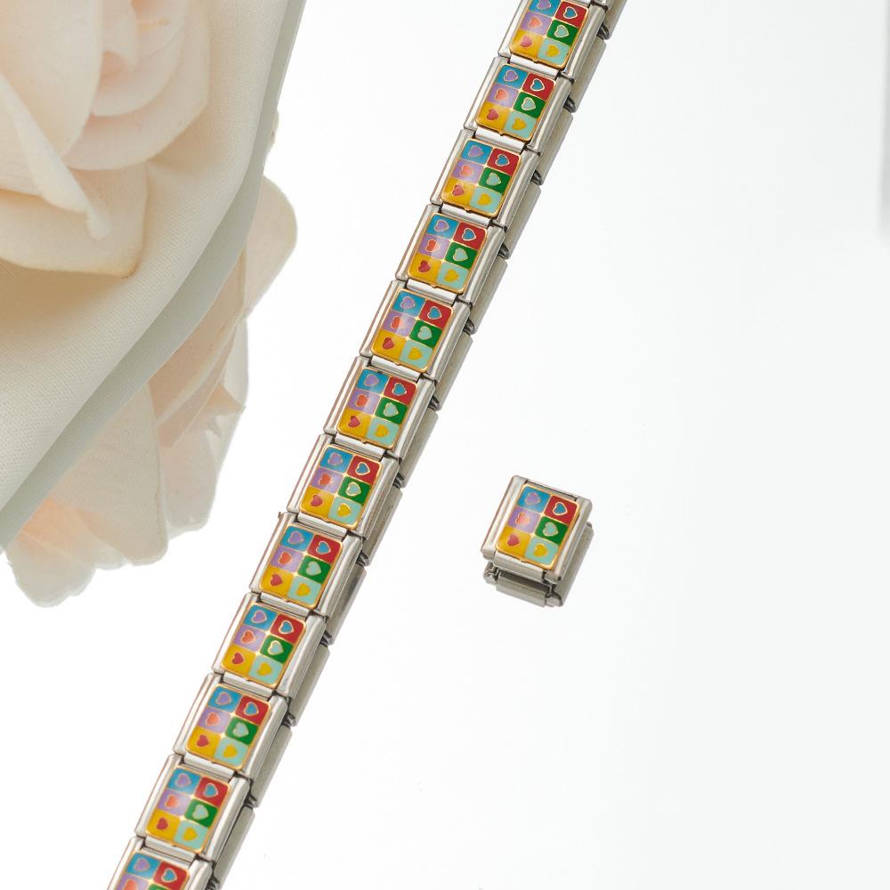 2024 DIY Personalized Shiny Classic Burger Coffee Beverage 304 Stainless Steel Italian Charm Bracelet Link 9mm * 10mm Module