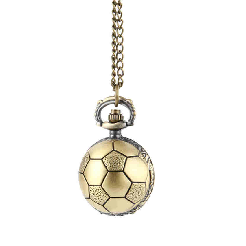 Retro Creative Soccer Ball Shape Design Bronze Round Quartz Pocket Watch with Chain Necklace