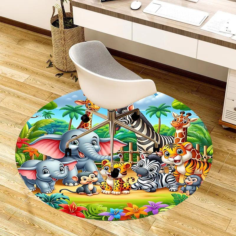 1PC Safari Zoo Non-Slip Floor Round carpet, Office, family, bedroom, Large Area Rug Indoor Rugs, Durable PolyesterH0351