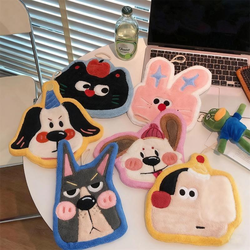 Cat Hand Towel Super Absorbent Coral Fleece Soft Cute Face Cloth for Bathroom Kitchen Hand Drying