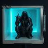 Crouching Devil God Figure Hooded Figurine, Decorative Ornament with Skull Mask & Muscle Lines, Hip Rock Metal Sculpture Hop Gothic Rocker Statue for