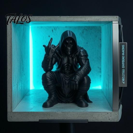 Crouching Devil God Figure Hooded Figurine, Decorative Ornament with Skull Mask & Muscle Lines, Hip Rock Metal Sculpture Hop Gothic Rocker Statue for