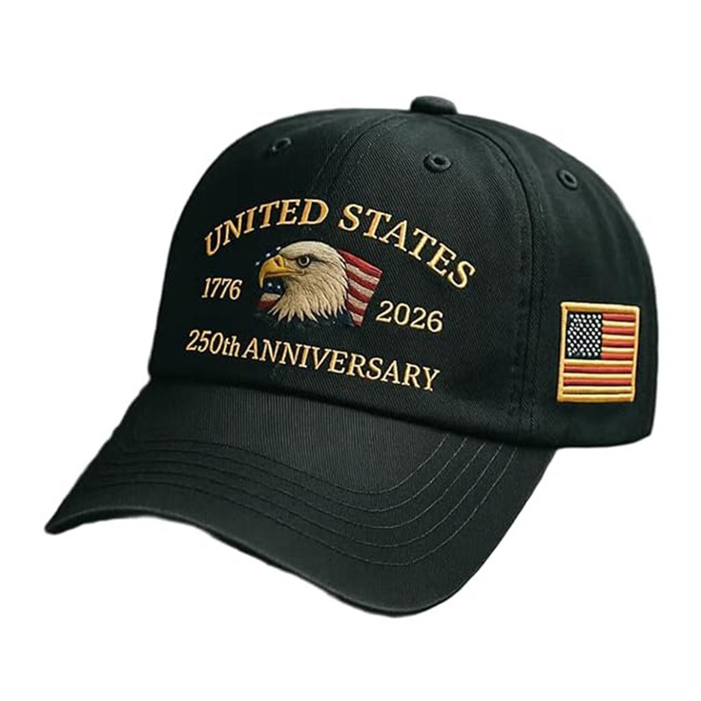 US 250th Anniversary Soft Embroidery Peak Cap Breathable Retro Printed Baseball Hat for Activities Hiking Camping Picnic