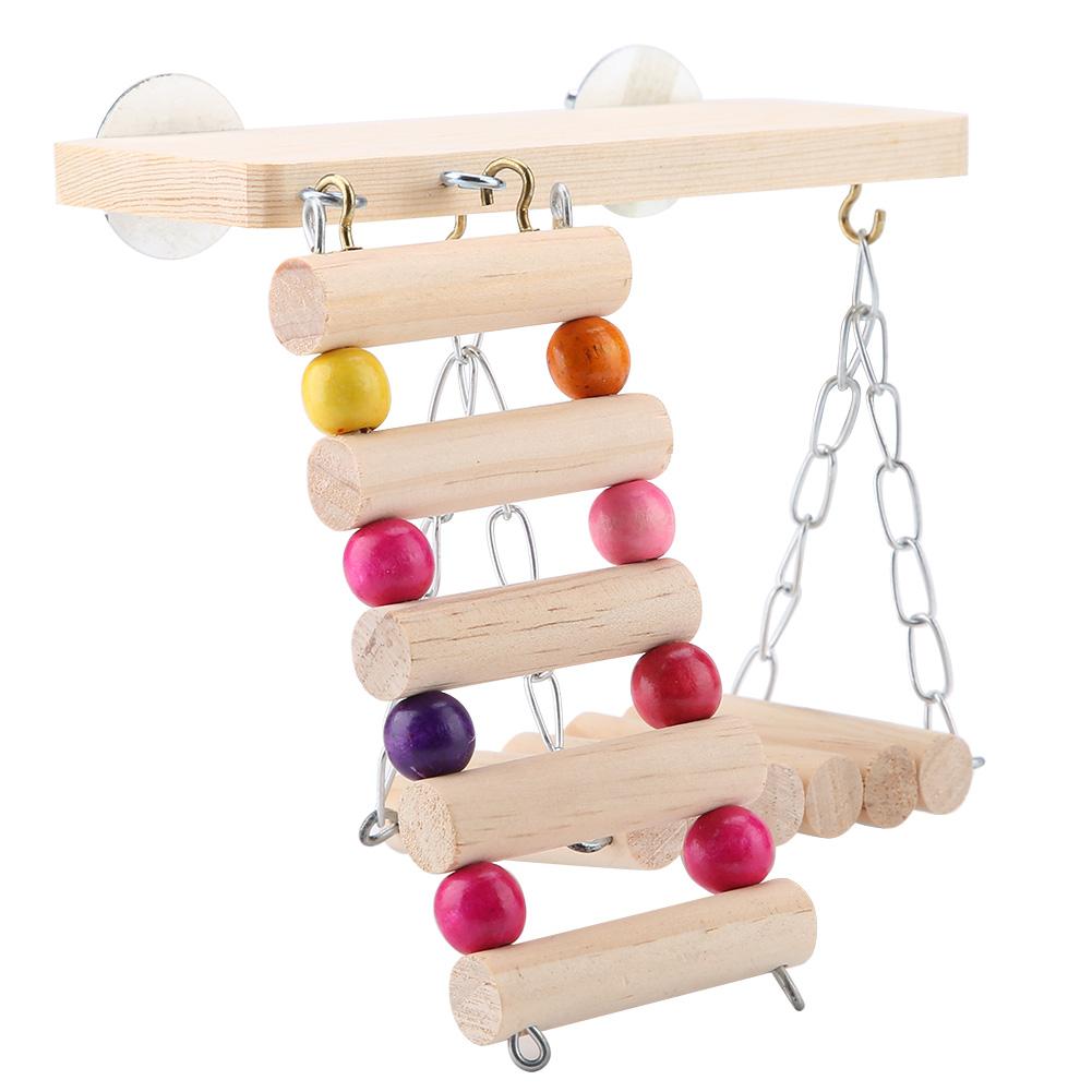 3pcs Wooden Parrot Squirrel Bird Toy Springboard Swing Ladder Cage Accessories