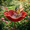 Handmade Metal Flower Garden Stake, Large Bee Bird Waterer, Outdoor Yard Art Decor, Iron Floral Sculpture For Lawn Ornament